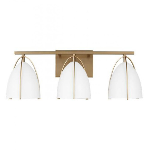 Norman Collection 3-Light Vanity Bath Light in Satin Brass with Matte White Steel Shades Sea Gull Lighting 4451803-848