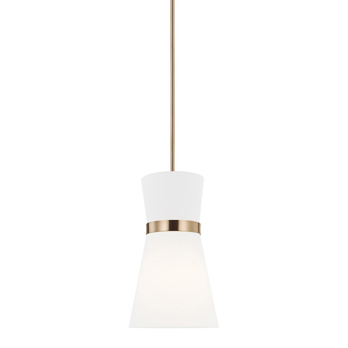 Clark Collection 1-Light Pendant in Satin Bronze with White Linen Shade Sea Gull Lighting 6590501-848