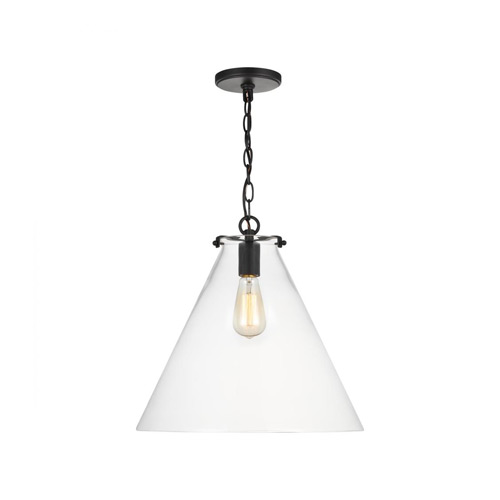 Kate Collection 1-Light Pendant in Midnight Black with Clear Glass Triangular Shade Sea Gull Lighting 6592101-112