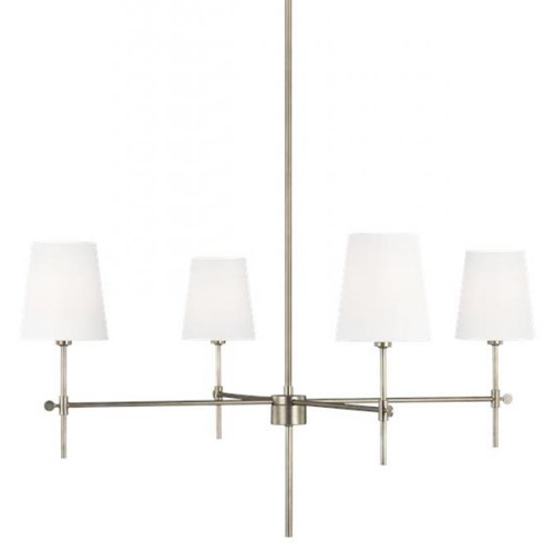 Baker Collection 4-Light Chandelier in Antique Brushed Nickel with White Linen Shades Sea Gull Lighting 3287204-965